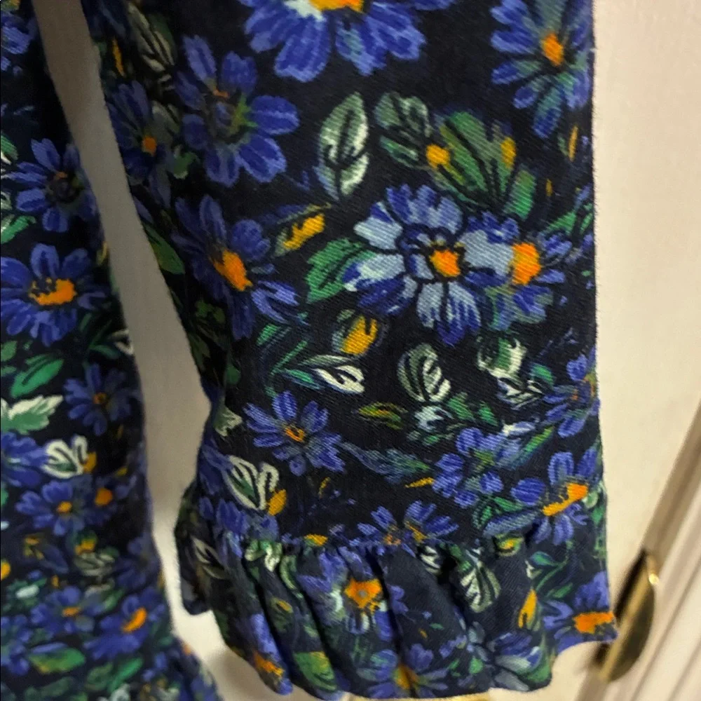 Free People Blue Floral Cotton Midi Dress Sz XS